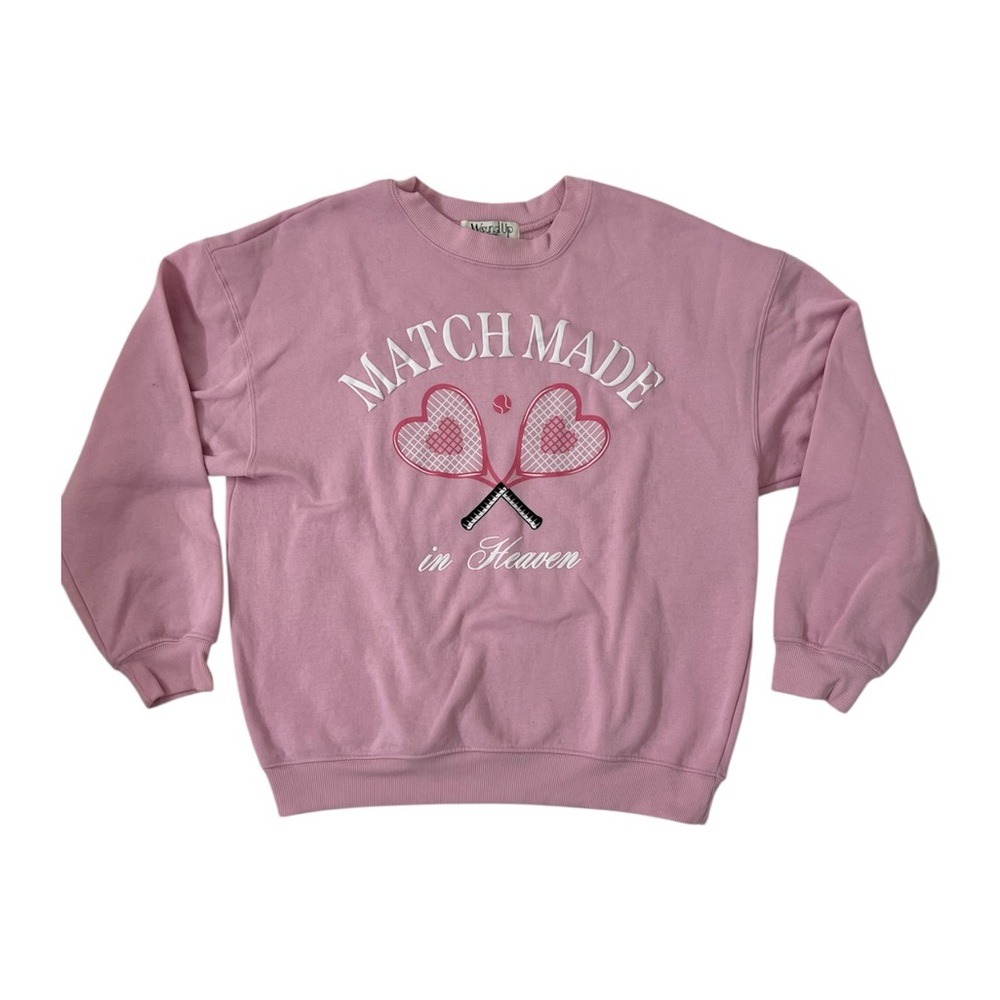 Kawaii Pink Tennis Crew Neck Sweater “Match Made in Heaven”